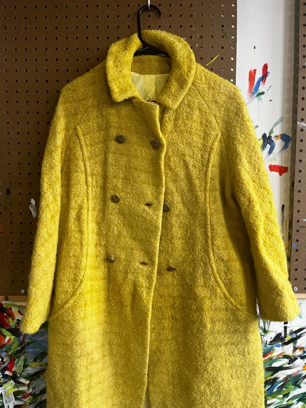 Vintage Women’s Yellow Double-Breasted Bouclé Coat
